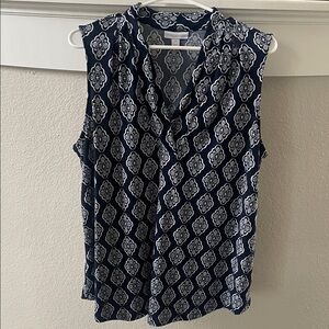 Charter Club Navy and White Geometric Blouse